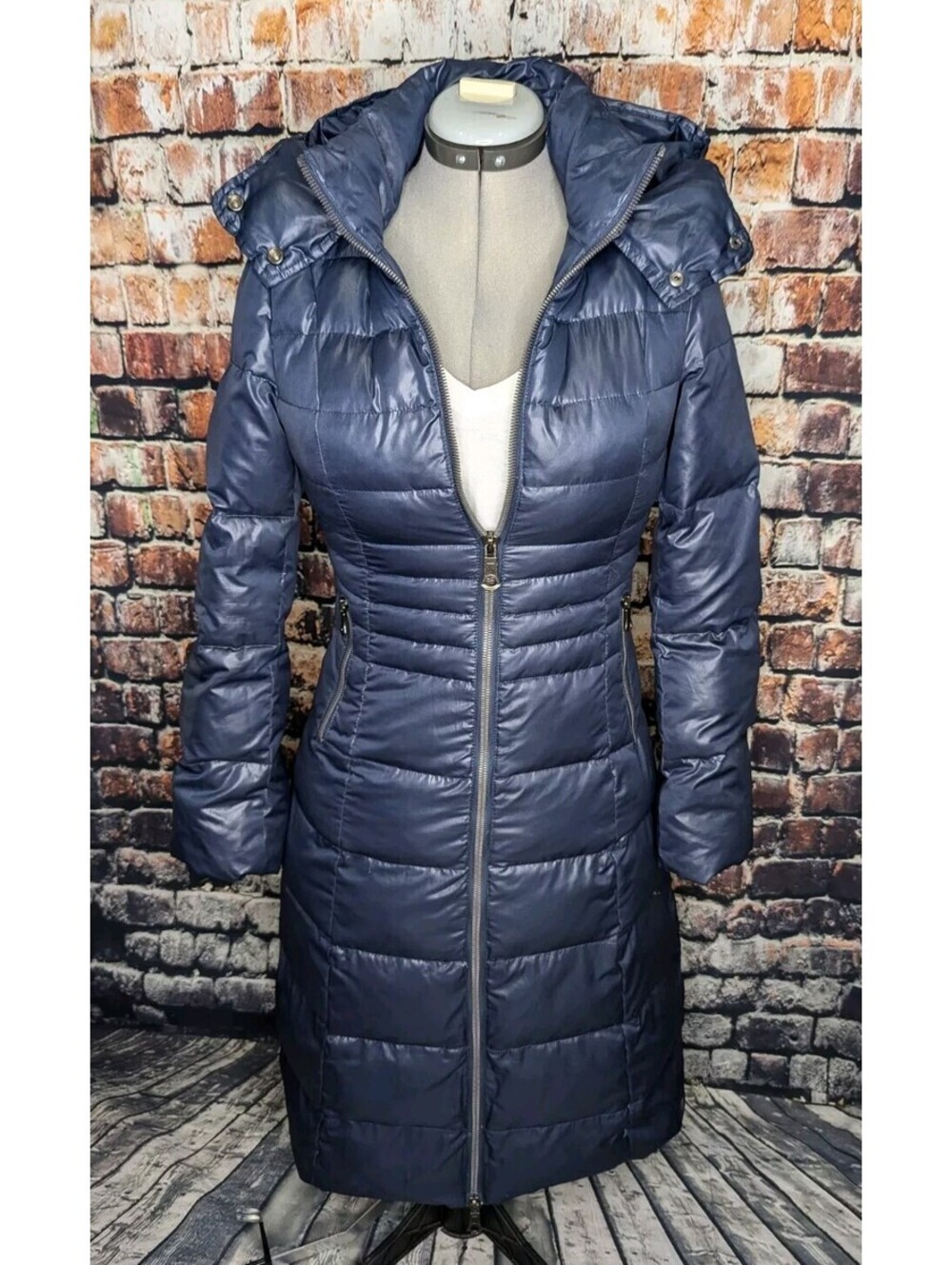 SCHOTT NYC PUFFER JACKET COAT DOWN FULL LONG KNEE LENGTH HOODED WOMENS SMALL